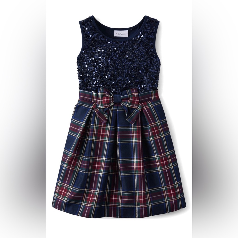 Children’s Place Plaid Sequin Fit and Flare Dress